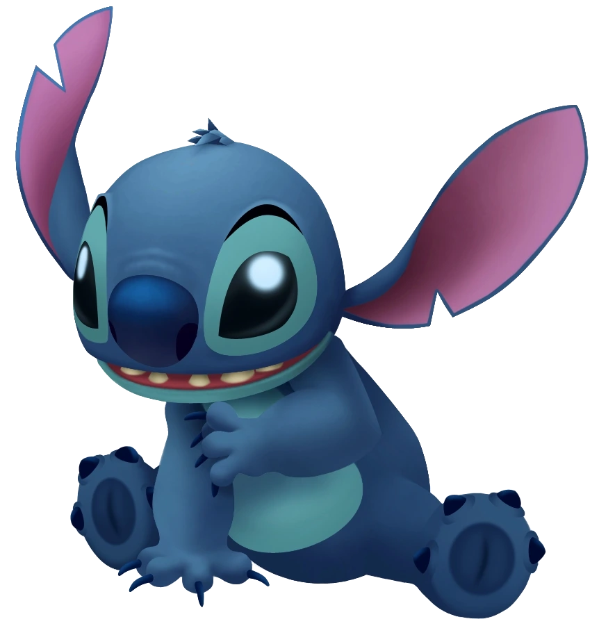 Stitch, smiling mischievously and waiting for a little birthday adventure.